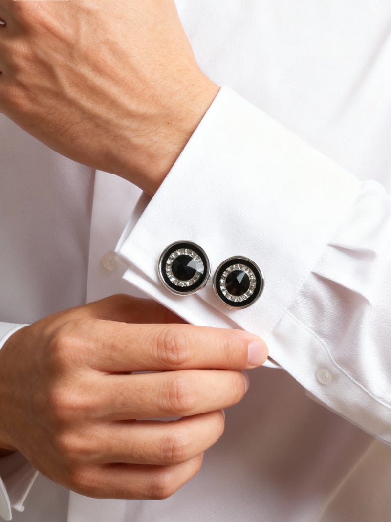 DB Innov. Cufflinks, Grey Black Design Cufflinks, 2 PCS for One Set Premium Copper Jewelry Specially Design for Men's Shirt Wedding Business Gift with Delicate Package Box. - Image 2